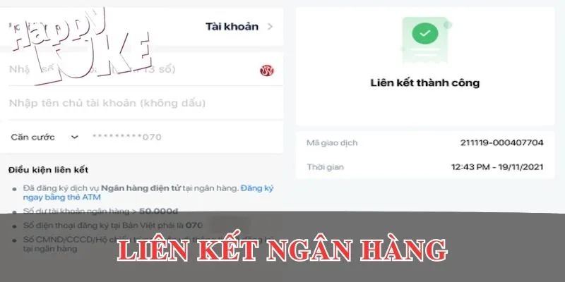 Liên kết ngân hàng nhằm rút tiền Happyluke